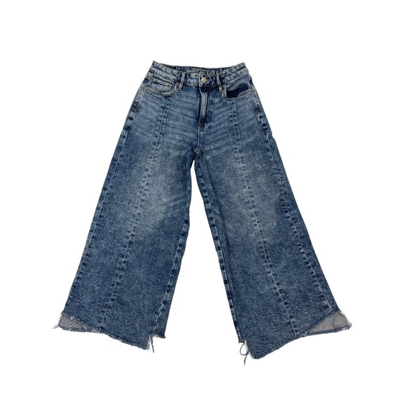 American Eagle Wide Leg Stretch Denim Jeans Womens Medium Wash Size 0 - Picture 1 of 8